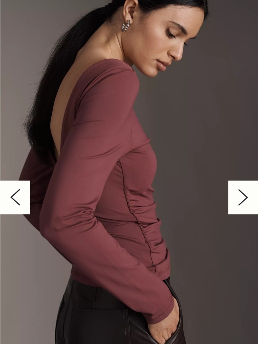 By Anthropologie Scooped-Back Long-Sleeve Top Soft Rose Taupe Medium - Picture 2 of 10